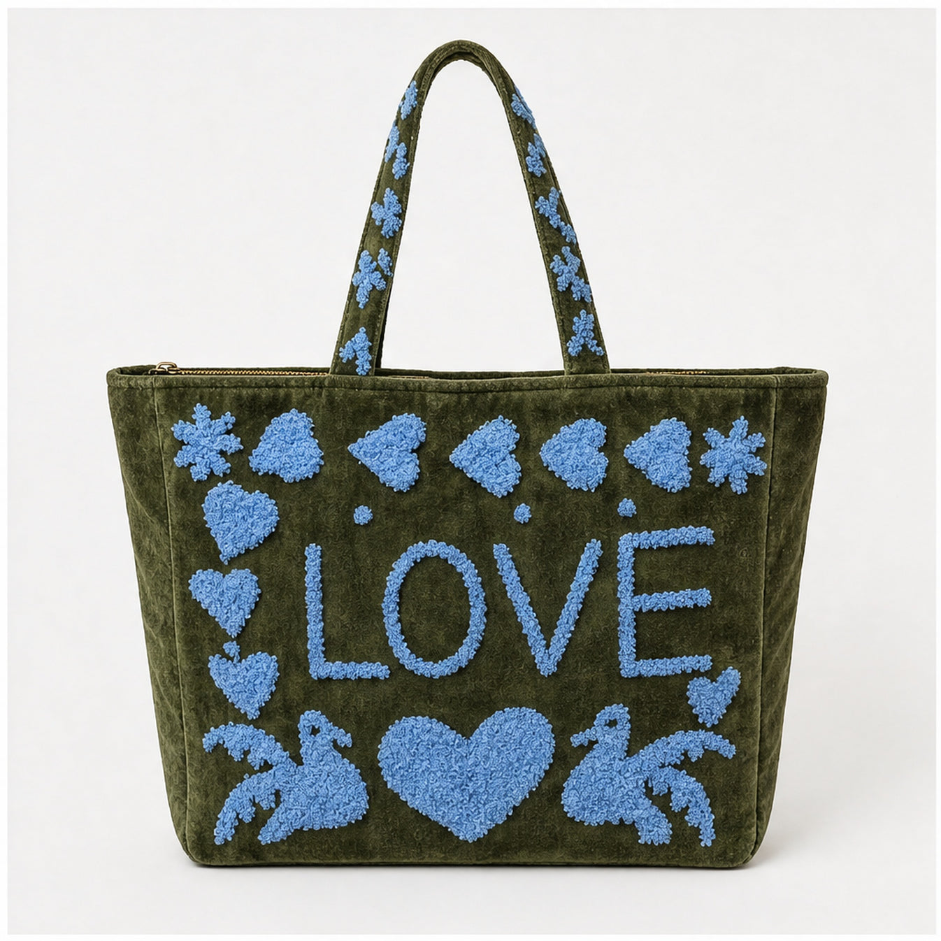 HS Velvet Tas Love Peace Olijfgroen - vooraanzicht met LOVE
