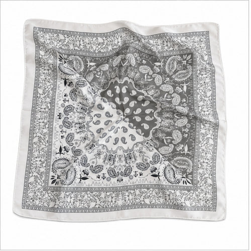 HS 70x70 Satijnen Look Sjaal Barok/Paisley - Meerdere Prints - Grijs Paisley - vooraanzicht