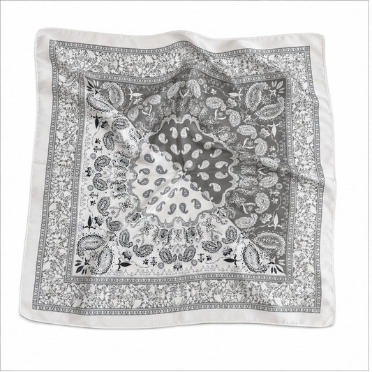 HS 70x70 Satijnen Look Sjaal Barok/Paisley - Meerdere Prints - Grijs Paisley - vooraanzicht