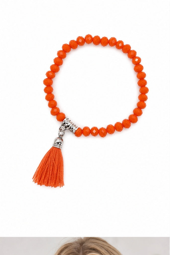 HS Armband Kralen met Kwastje - Meerdere Kleuren - Koraaloranje One Size