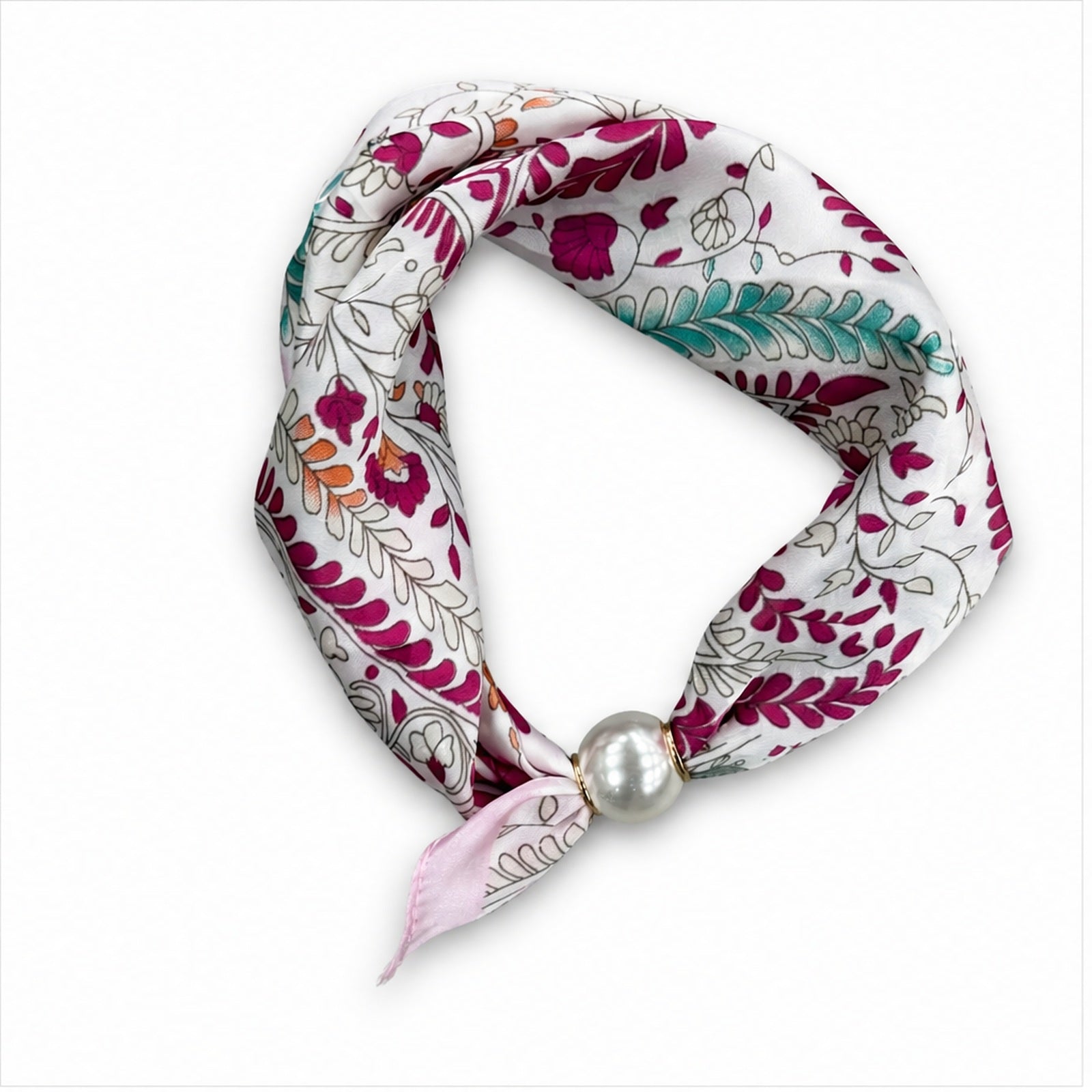 HS Parelsjaal - Meerdere Prints - Wit Roze Bloemenprint - vooraanzicht