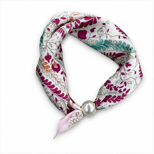 HS Parelsjaal - Meerdere Prints - Wit Roze Bloemenprint - vooraanzicht