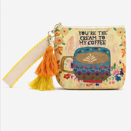 HS tasje Coffee Quote Geel - vooraanzicht
