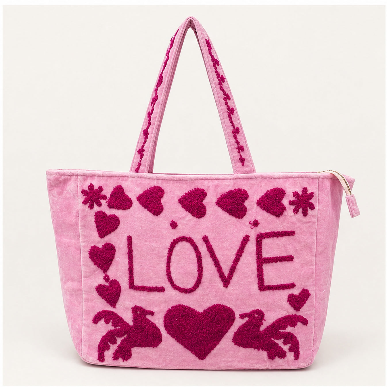 HS Velvet Tas Love Peace Lichtroze - vooraanzicht met LOVE