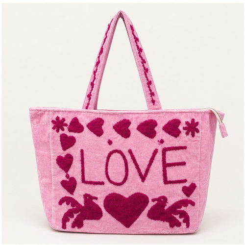 HS Velvet Tas Love Peace Lichtroze - vooraanzicht met LOVE
