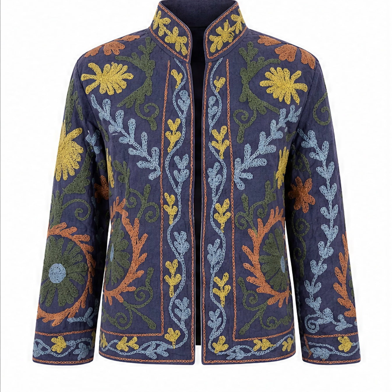 HS Luchtige Katoenen Damesjas Retro Bloemenprint - Antraciet Bloemenprint - vooraanzicht