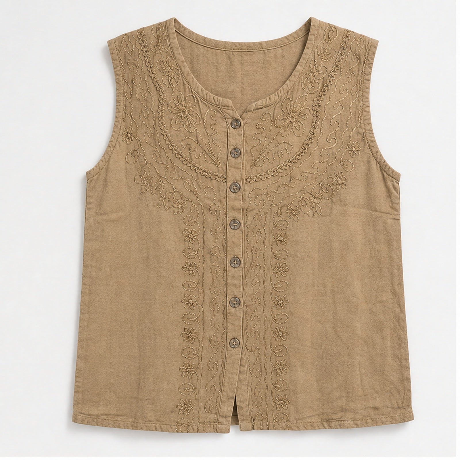 HS Mouwloos Shirt - Meerdere Kleuren - Camel Borduursel - vooraanzicht