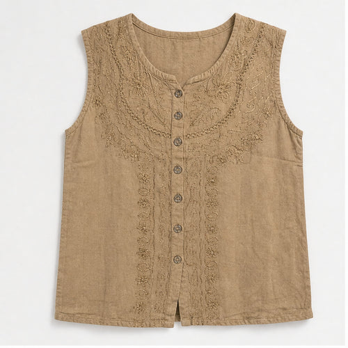 HS Mouwloos Shirt - Meerdere Kleuren - Camel Borduursel - vooraanzicht