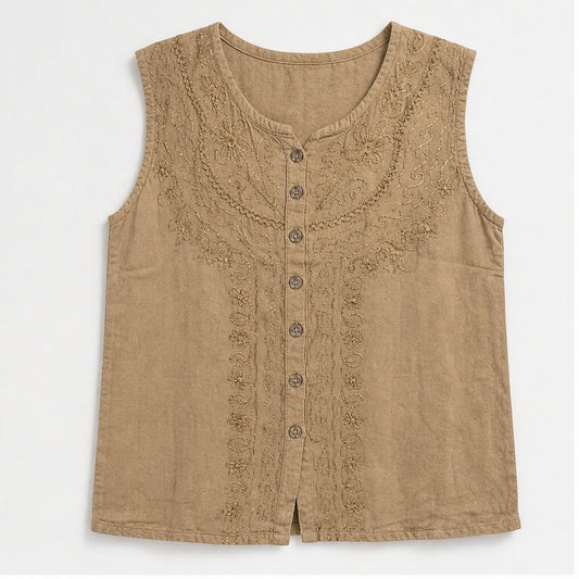 HS Mouwloos Shirt - Meerdere Kleuren - Camel Borduursel - vooraanzicht