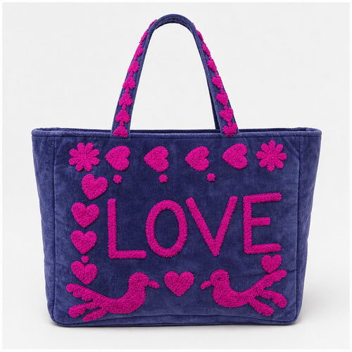 HS Velvet Tas Love Peace Paars/Blauw - vooraanzicht met LOVE