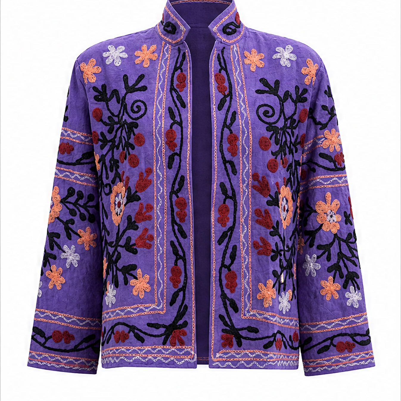 HS Luchtige Katoenen Damesjas Ornament Print - Paars Bohemian Print - vooraanzicht