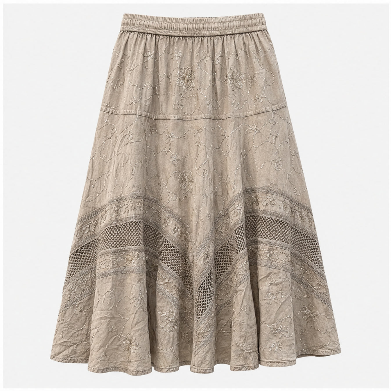 HS Rok Handmade in India - Meerdere Kleuren - Taupe - vooraanzicht