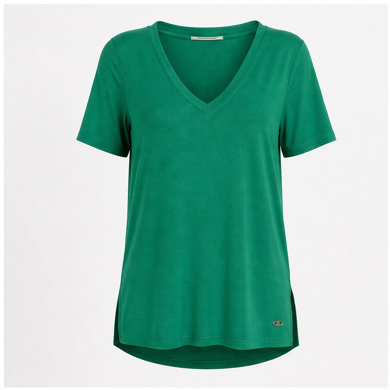 Angelle Milan Shirt - Groen Effen V-hals - vooraanzicht