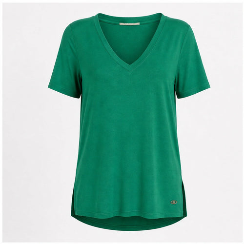 Angelle Milan Shirt - Groen Effen V-hals - vooraanzicht