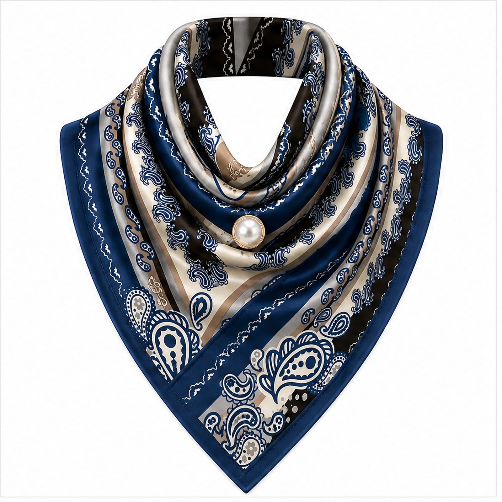 HS Parelsjaal Groot - Blauw Paisley Randprint - vooraanzicht