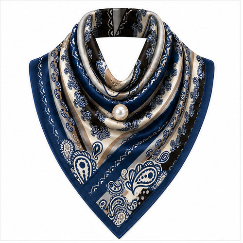 HS Parelsjaal Groot - Blauw Paisley Randprint - vooraanzicht
