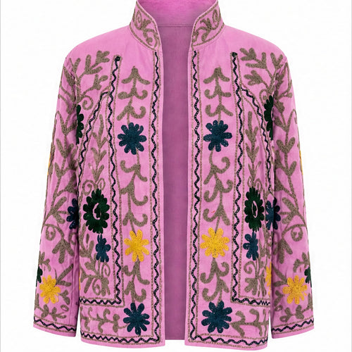 HS Luchtige Katoenen Damesjas Roze Bloemenprint - One Size - vooraanzicht