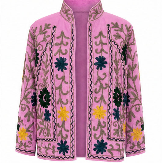 HS Luchtige Katoenen Damesjas Roze Bloemenprint - One Size - vooraanzicht
