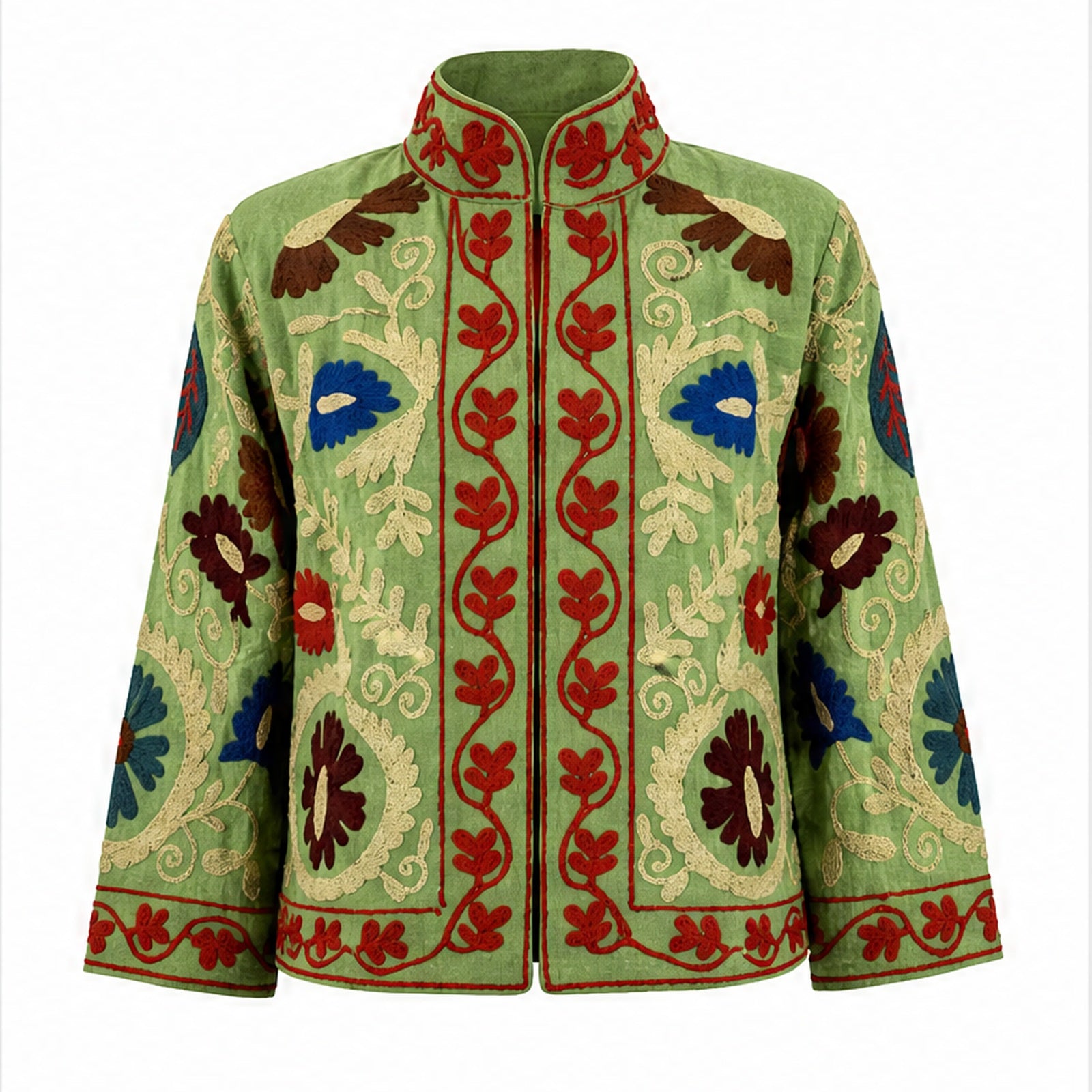 HS Luchtige Katoenen Damesjas Folklore Print - Lichtgroen Folklore Print - vooraanzicht
