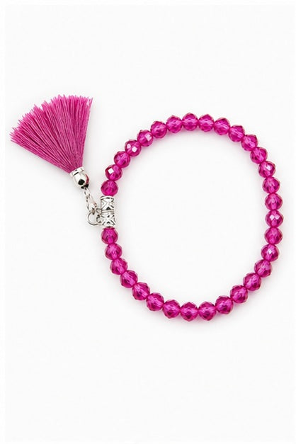 HS Armband Kralen met Kwastje - Meerdere Kleuren - Fuchsia One Size