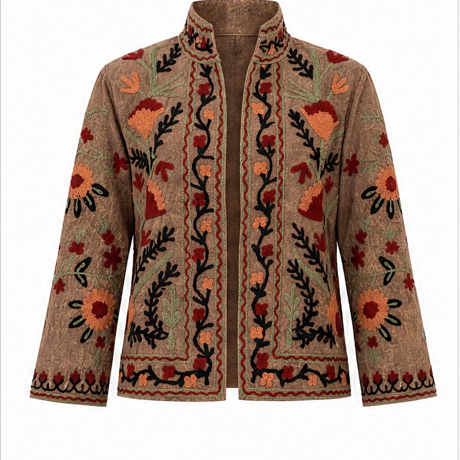 HS Luchtige Katoenen Damesjas Border Print - Taupe Bloemenprint - vooraanzicht
