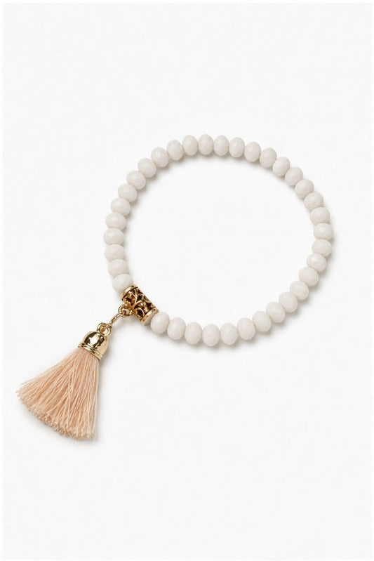 HS Armband Kralen met Kwastje - Meerdere Kleuren - Creme One Size