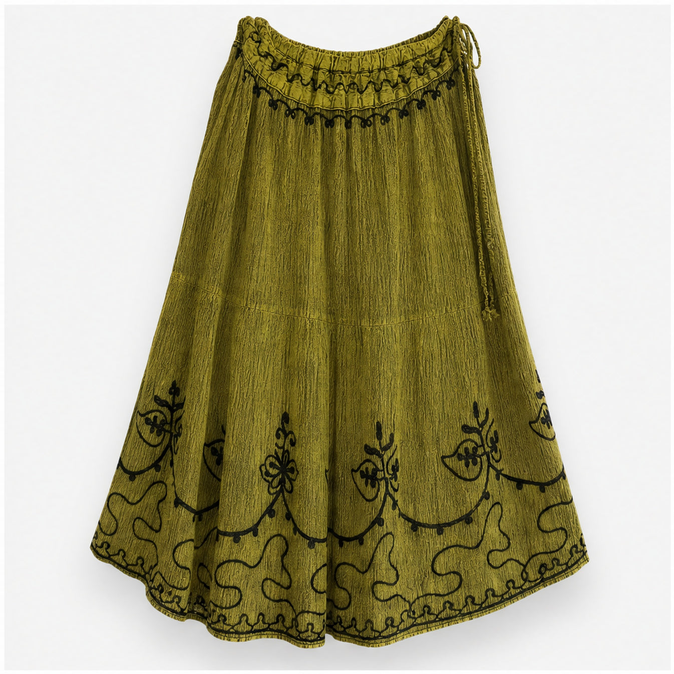 HS Rok Handmade in India - Meerdere Kleuren - Olijfgroen - vooraanzicht
