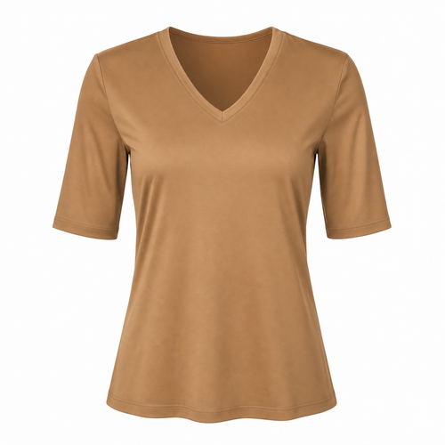 Stella Fiora Top - Camel V-Hals - Vooraanzicht ghost mannequin
