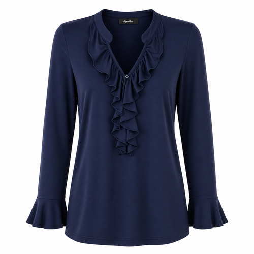 Signature top navy ruffle - Vooraanzicht ghost mannequin