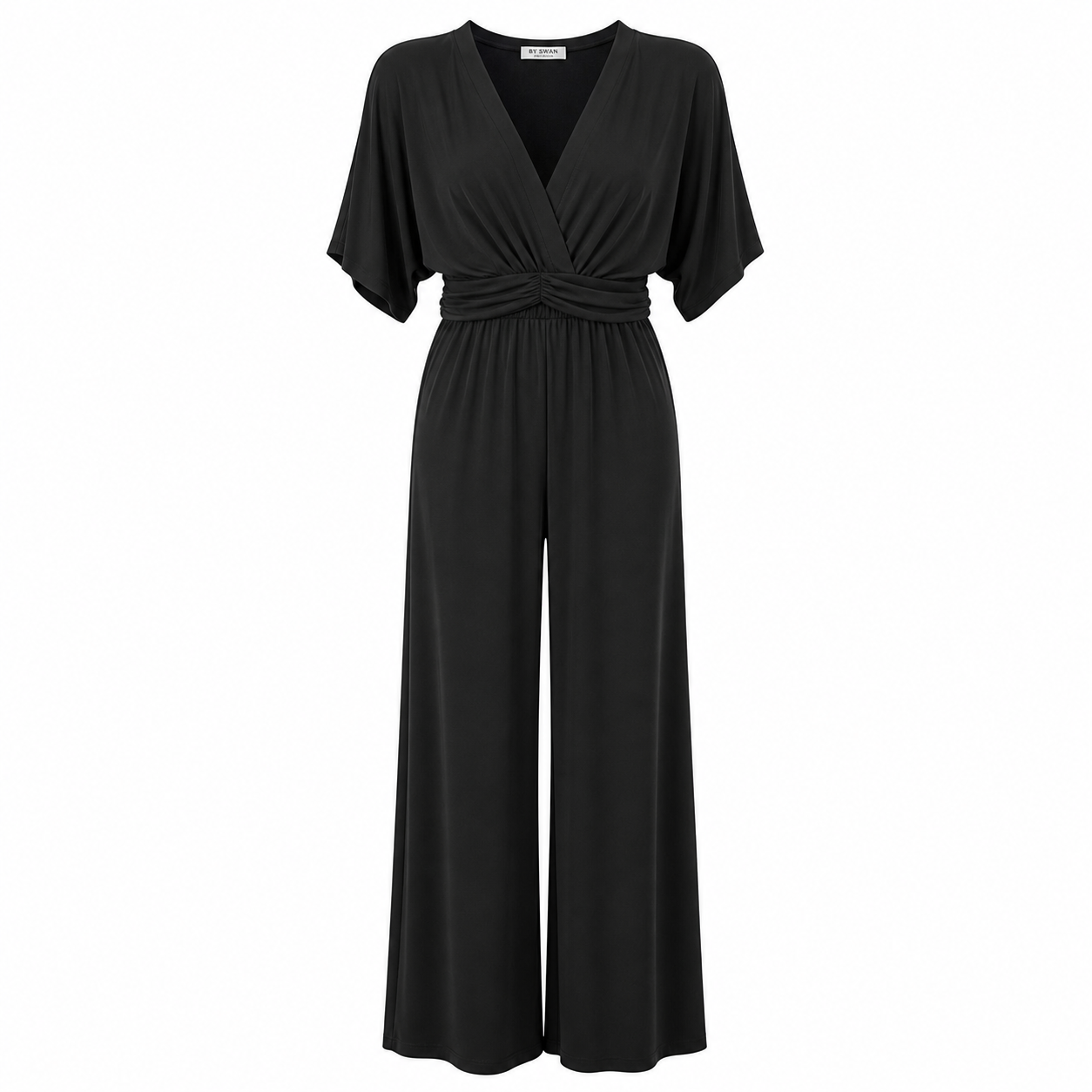 By Swan Jumpsuit - Black V-Neck - Vooraanzicht ghost mannequin