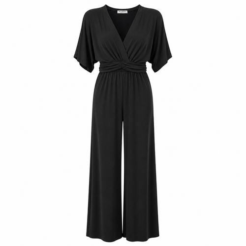 By Swan Jumpsuit - Black V-Neck - Vooraanzicht ghost mannequin