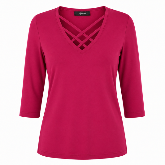 Signature top fuchsia crossneck - Vooraanzicht ghost mannequin