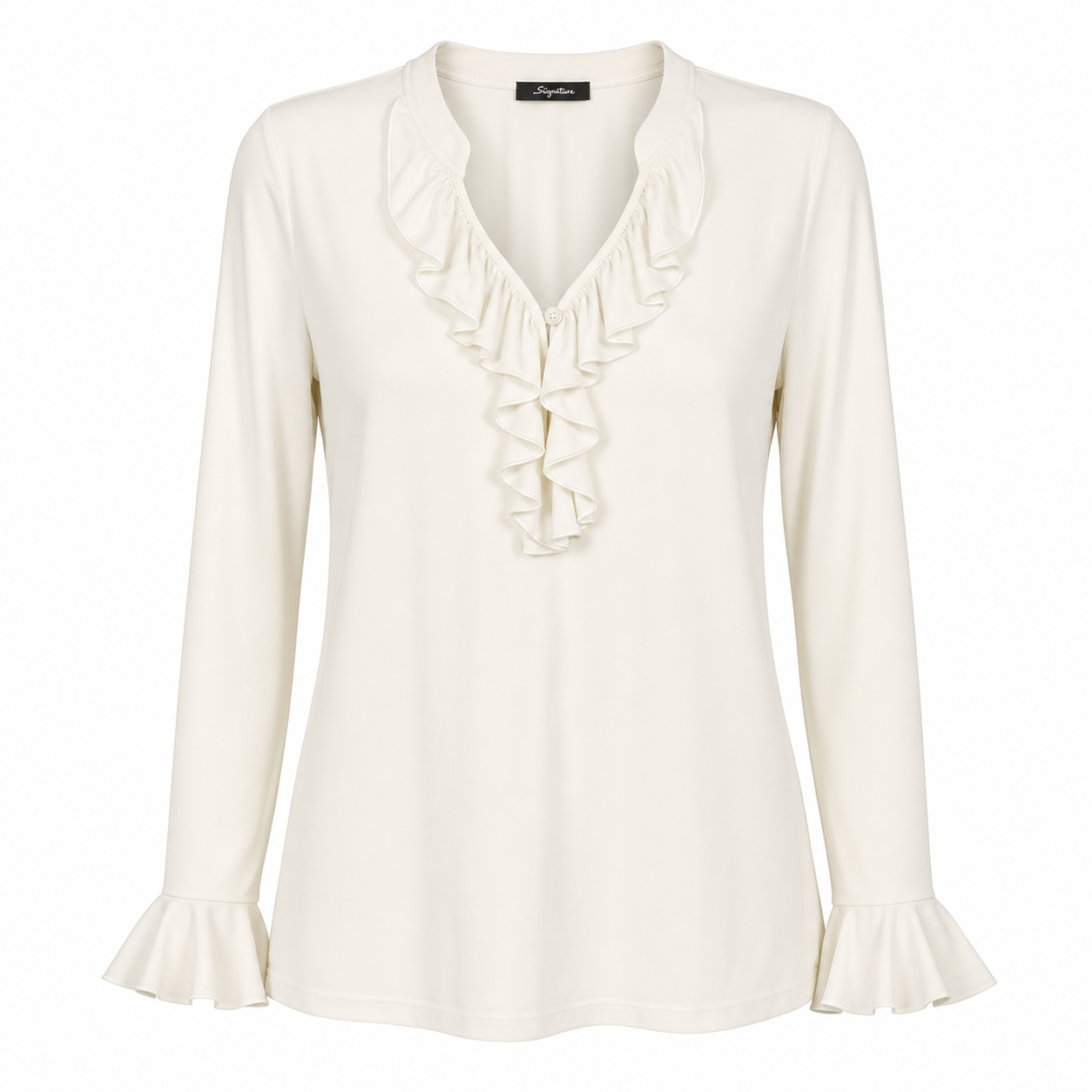 Signature top offwhite ruffle - Vooraanzicht ghost mannequin