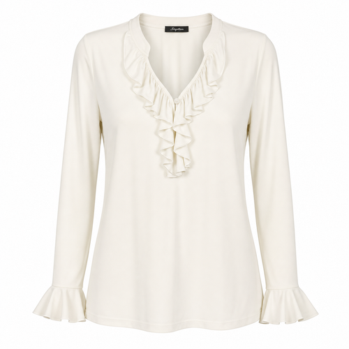 Signature top offwhite ruffle - Vooraanzicht ghost mannequin