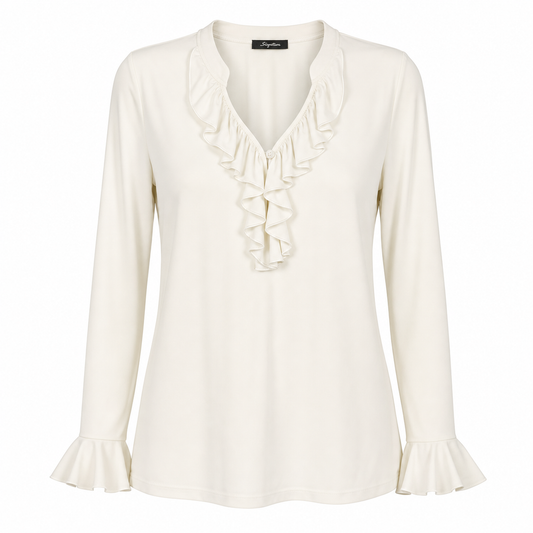 Signature top offwhite ruffle - Vooraanzicht ghost mannequin