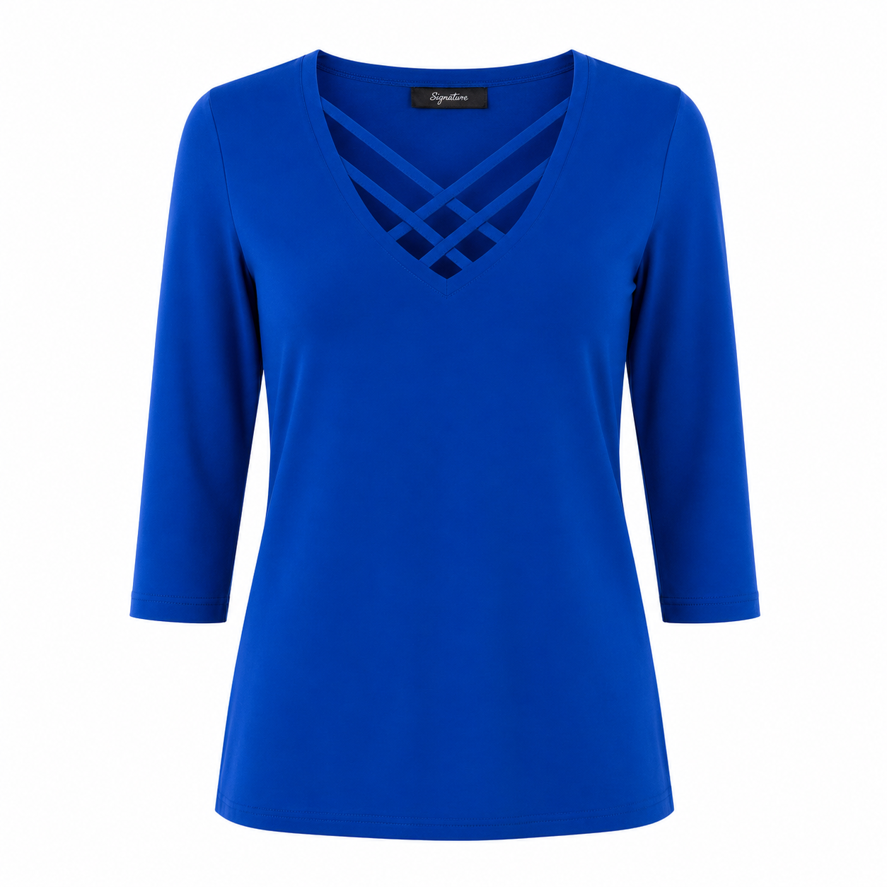 Signature Top - Kobaltblauw Crossneck - Vooraanzicht ghost mannequin