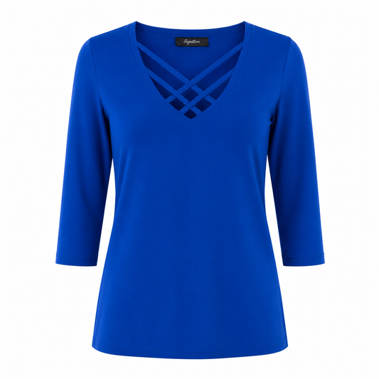 Signature Top - Kobaltblauw Crossneck - Vooraanzicht ghost mannequin