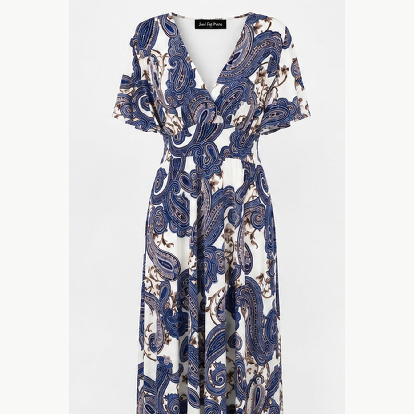 Jimi Fei Paris Maxi Jurk Dames - One Size - Ivoor Blauw Paisley - front
