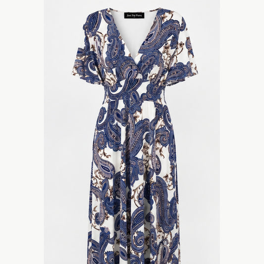 Jimi Fei Paris Maxi Jurk Dames - One Size - Ivoor Blauw Paisley - front
