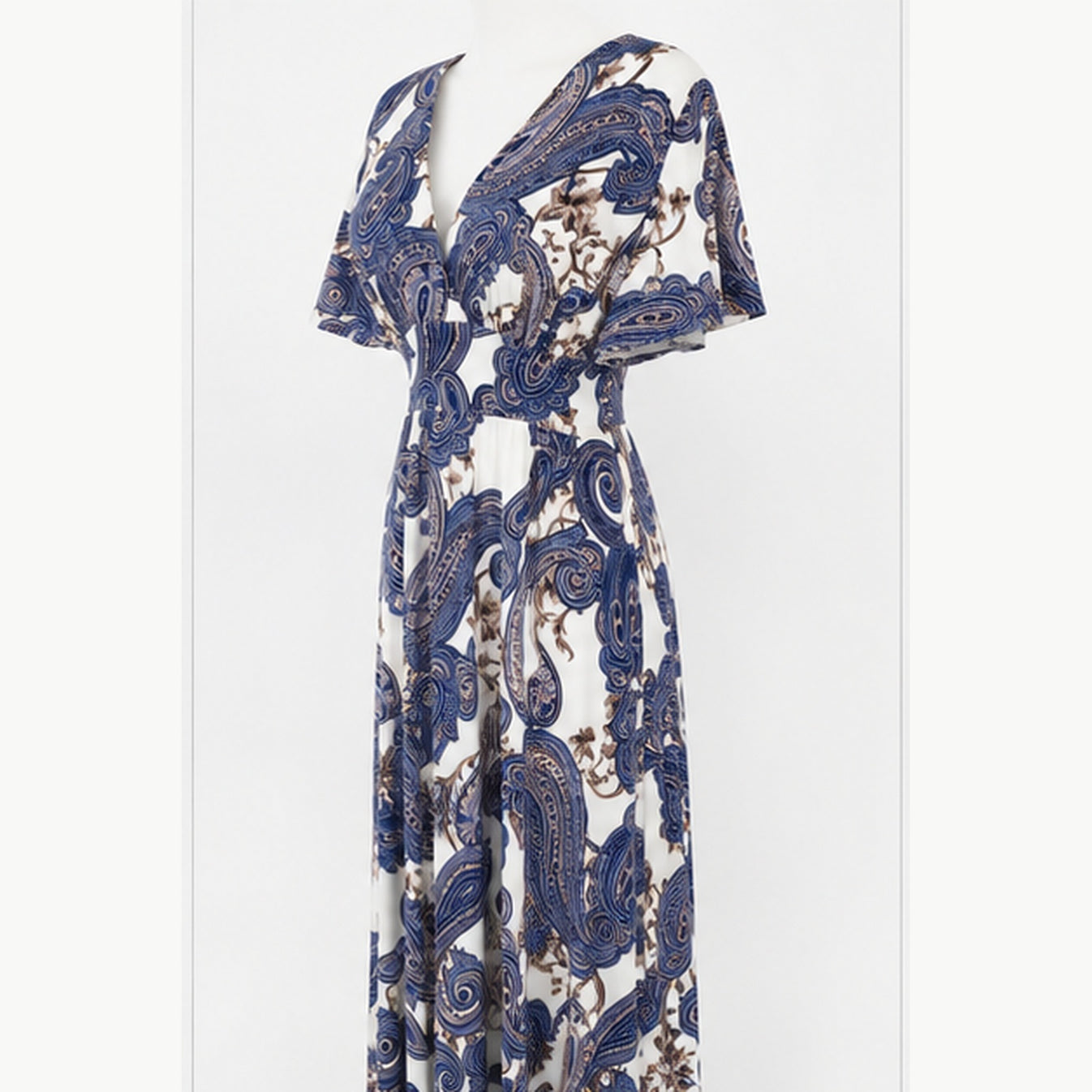 Jimi Fei Paris Maxi Jurk Dames - One Size - Ivoor Blauw Paisley - side