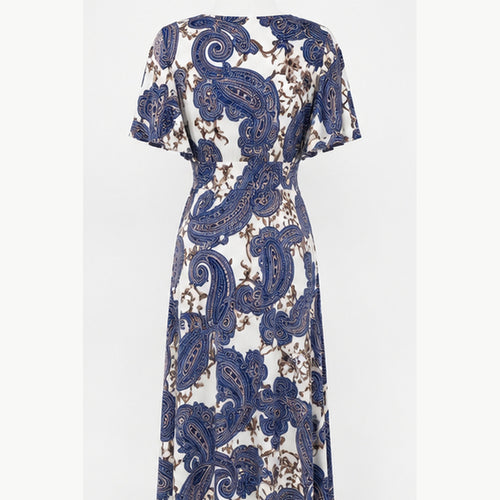 Jimi Fei Paris Maxi Jurk Dames - One Size - Ivoor Blauw Paisley - back