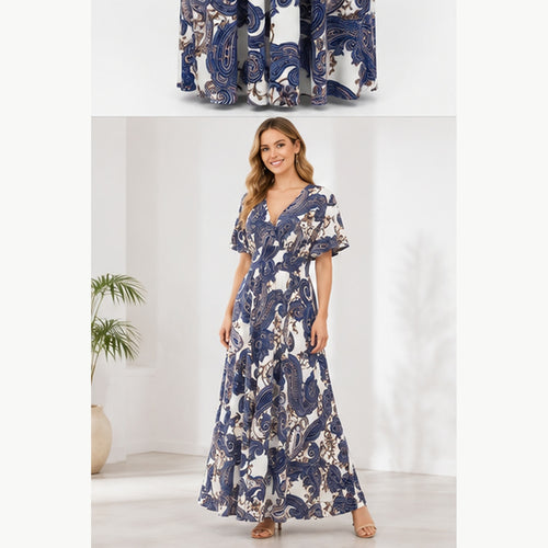 Jimi Fei Paris Maxi Jurk Dames - One Size - Ivoor Blauw Paisley - on model