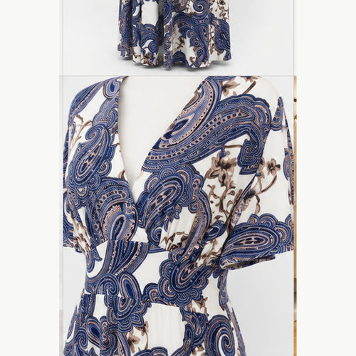 Jimi Fei Paris Maxi Jurk Dames - One Size - Ivoor Blauw Paisley - detail
