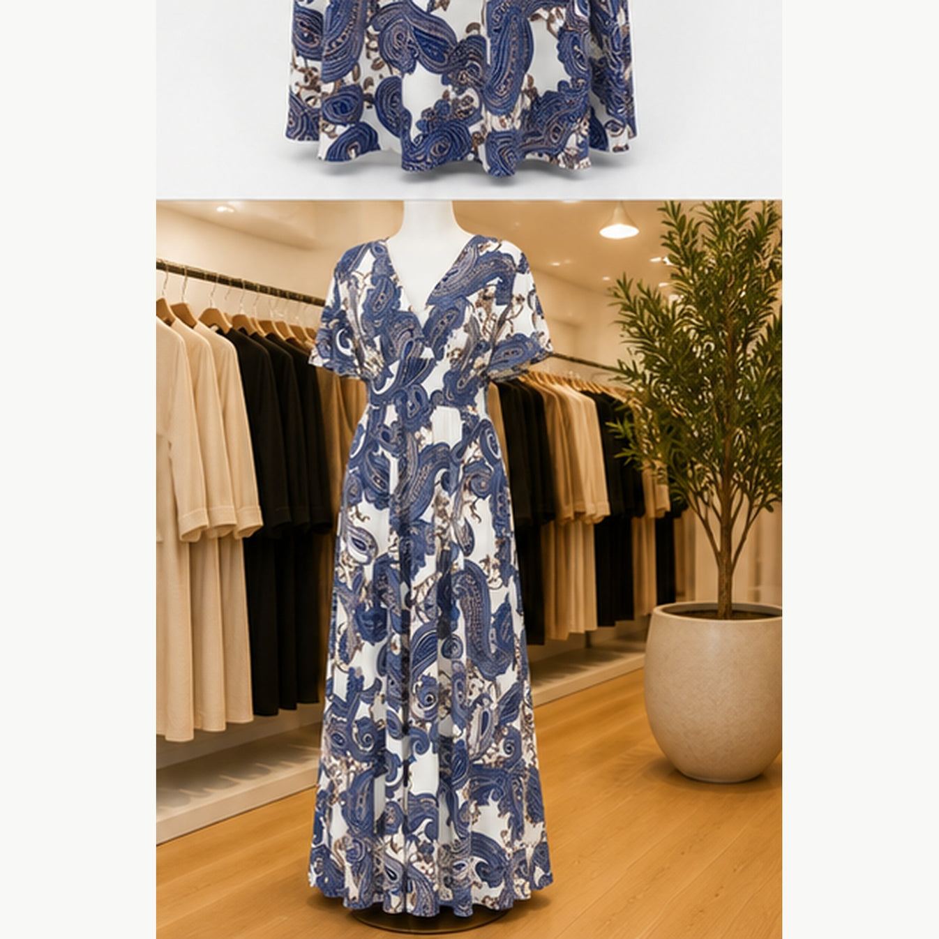 Jimi Fei Paris Maxi Jurk Dames - One Size - Ivoor Blauw Paisley - in setting
