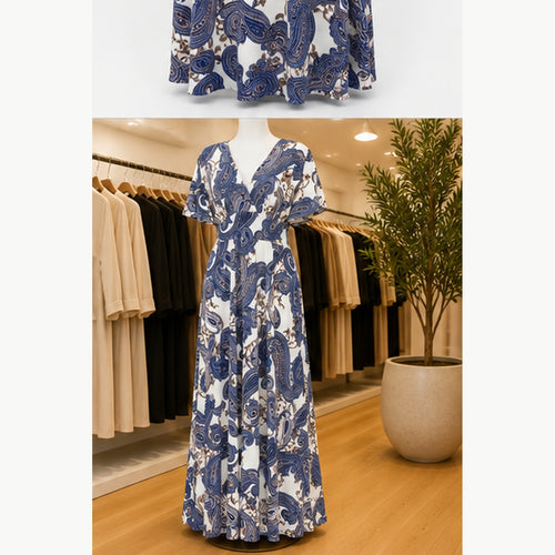 Jimi Fei Paris Maxi Jurk Dames - One Size - Ivoor Blauw Paisley - in setting