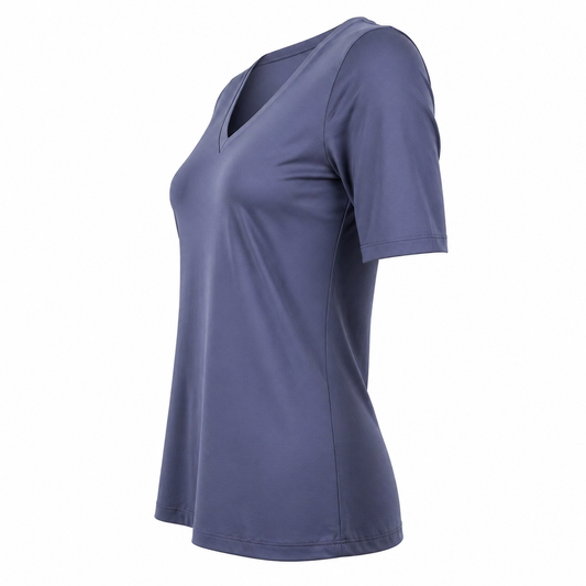 Stella Fiora top blauwgrijs - Zijaanzicht ghost mannequin