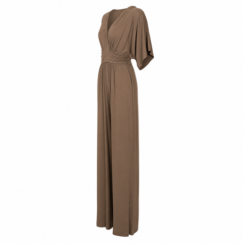 By Swan Jumpsuit - Camel V-Neck - Zijaanzicht ghost mannequin