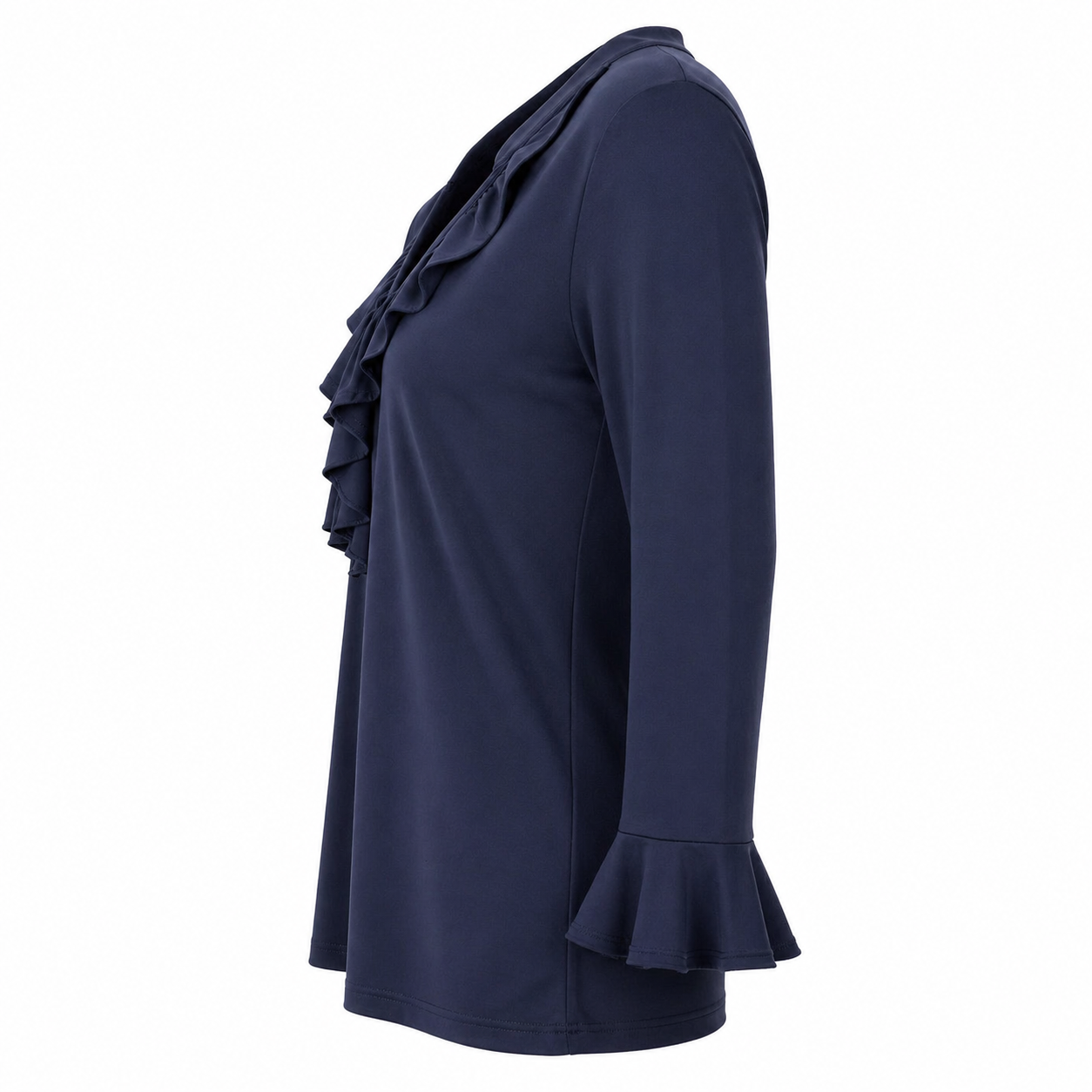 Signature top navy ruffle - Zijaanzicht ghost mannequin