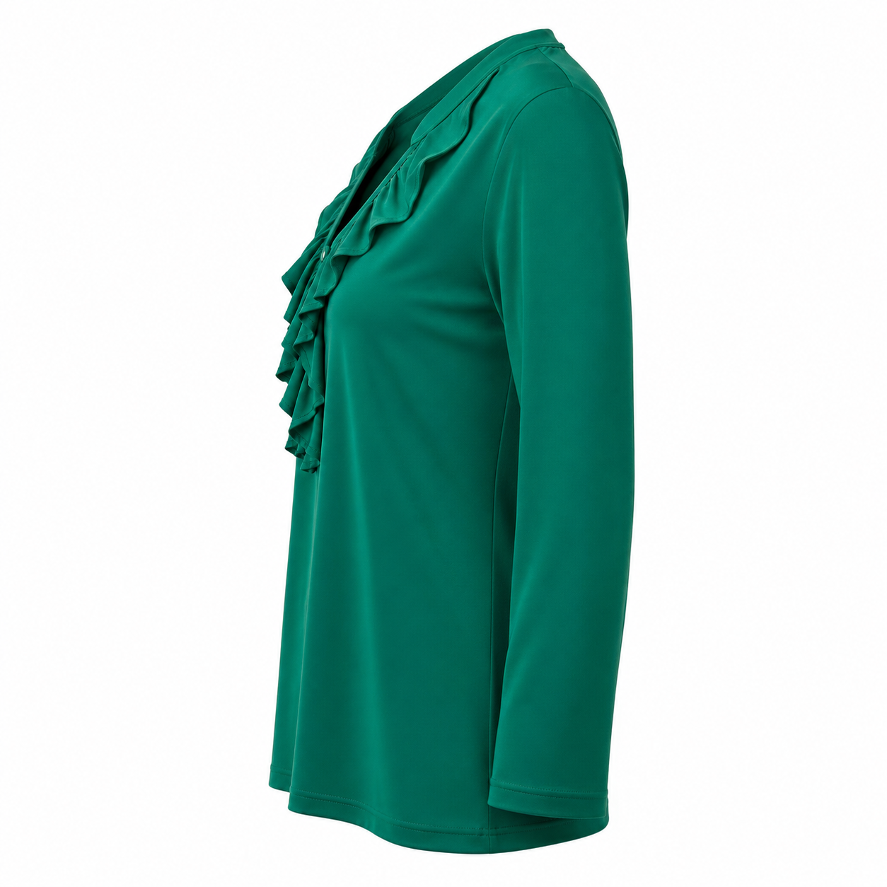 Signature top green ruffle - Zijaanzicht ghost mannequin
