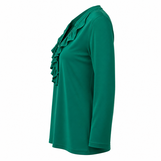 Signature top green ruffle - Zijaanzicht ghost mannequin